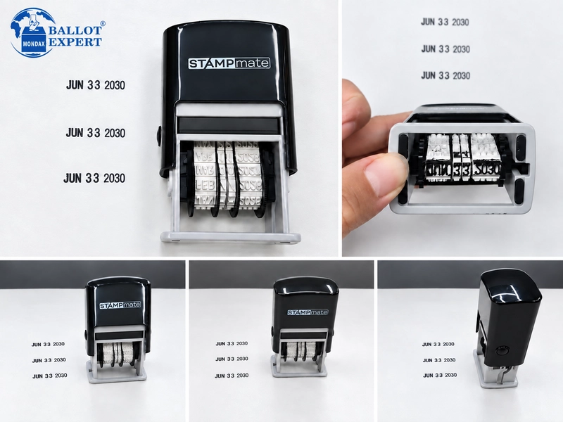 Self inking date stamp with clear impression