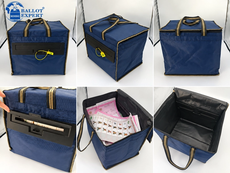 Blue 50L fabric ballot box with security seal and ballot slot