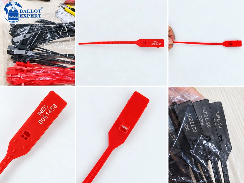 Red and black numbered ballot box security seals