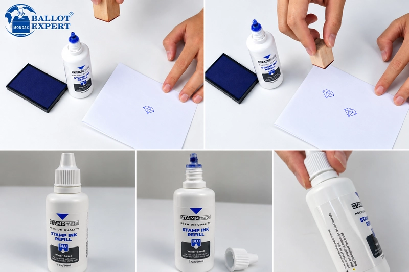 60mL Blue Stamp Ink Refill for India and Stamping Demonstration